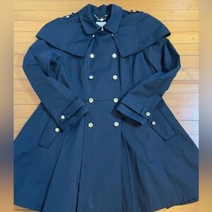 BEBE Women's Double Breasted Trench Coat Jacket Black with Gold Accents XL